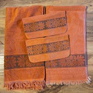 Vtg Cannon Monticello Santa Cruz Towel Cloth Set Burnt Orange Sculpted Fringe 4